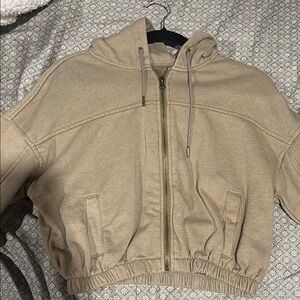 Tan arm green ish Cropped Hoodie with Zipper